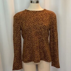 Jones New York Signature Animal Leopard Print Long Sleeve Top Women Size XL